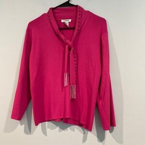 Carducci Bright Pink Long Sleeve Blouse with Attached Scarf - Size Large